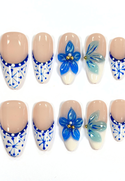 Mykonos Blue Bloom Press On Nails
