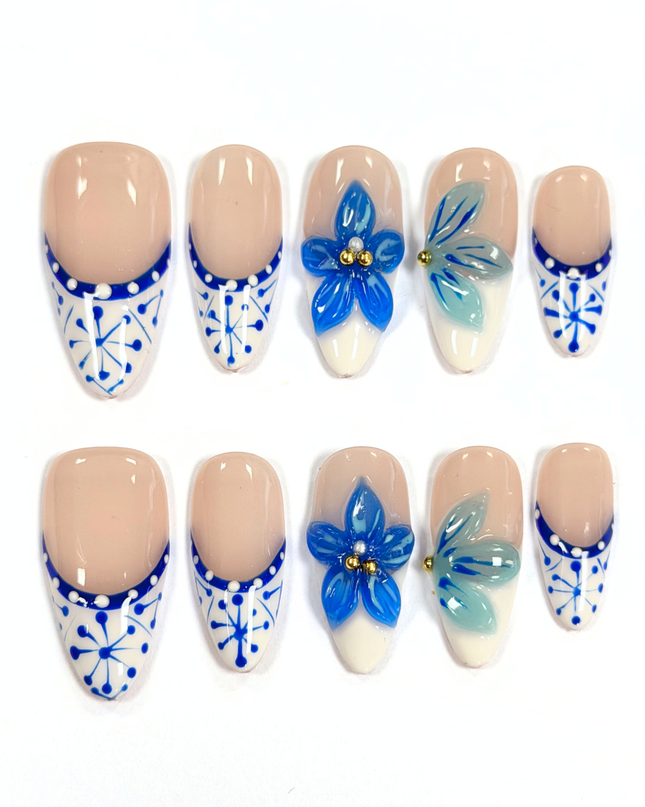 Mykonos Blue Bloom Press On Nails