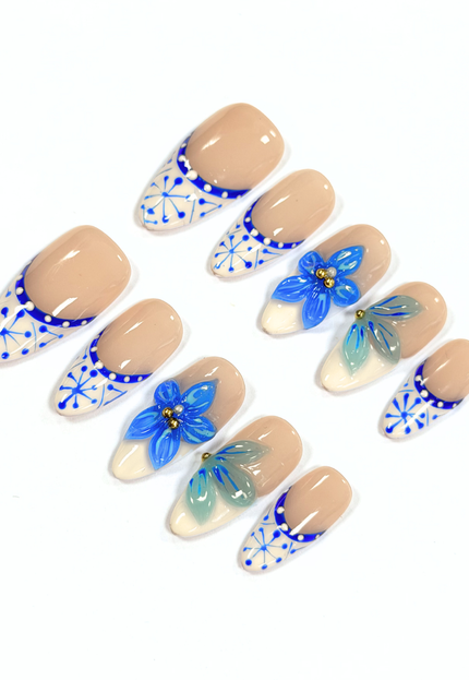 Mykonos Blue Bloom Press On Nails
