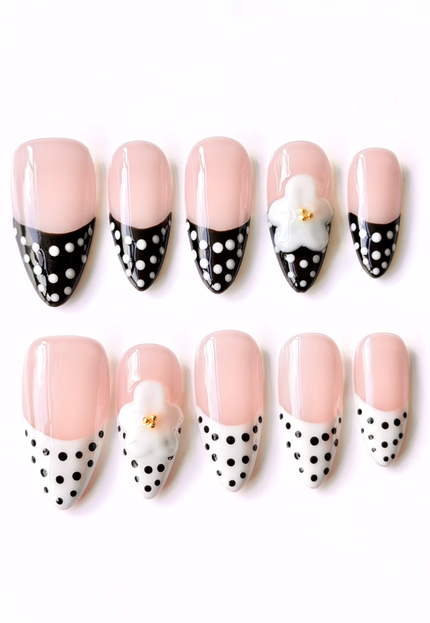 Polka Dot Petals Press On Nails