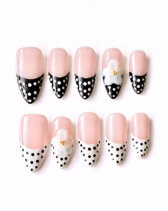 Polka Dot Petals Press On Nails YH
