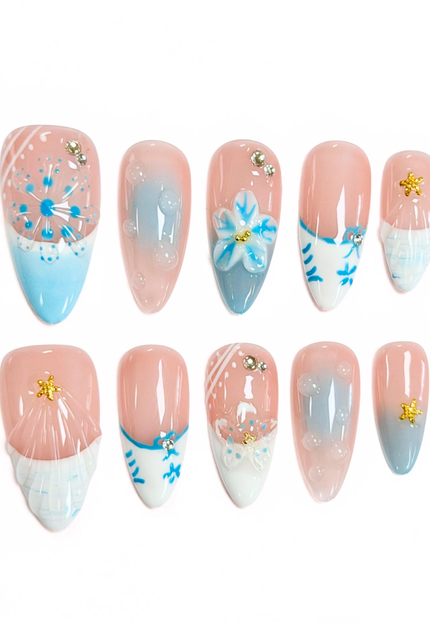 Santorini Sea Bloom Press On Nails
