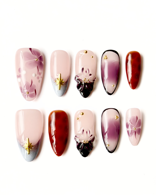 Purple Floral Press On Nails