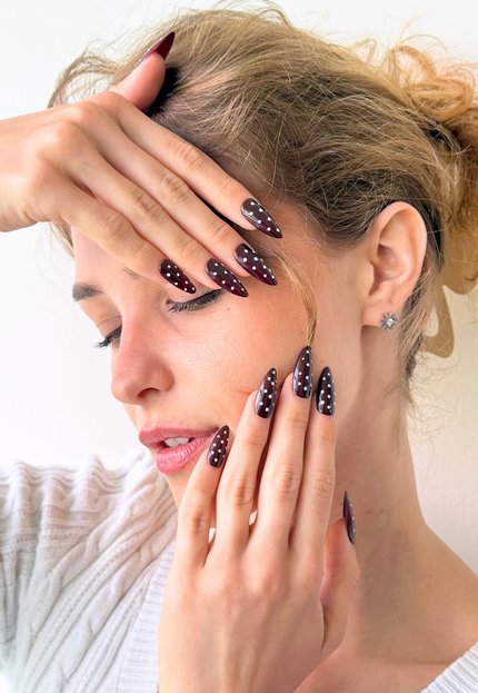 Dark Red Polka-Dot Press On Nails