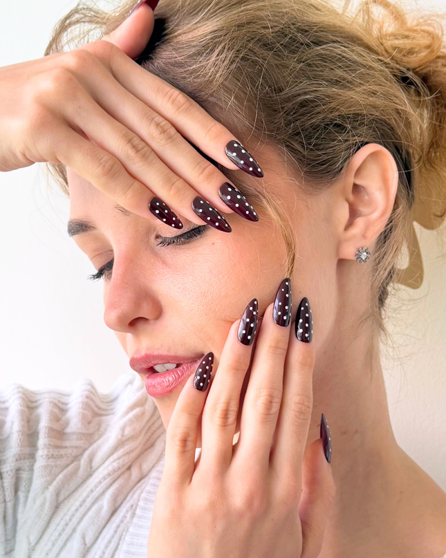 Dark Red Polka-Dot Press On Nails