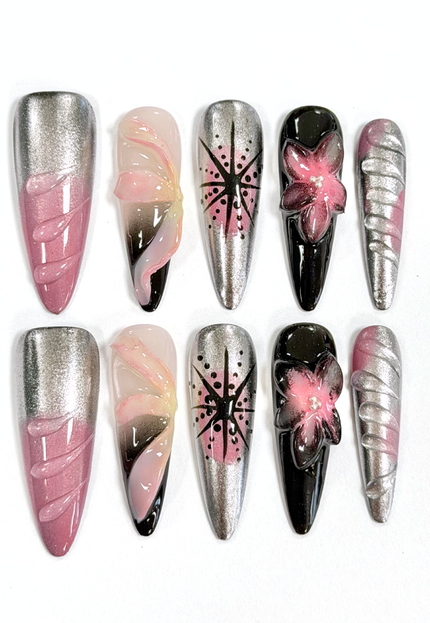Midnight Orchid Chrome Press On Nails