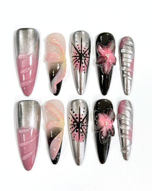 Midnight Orchid Chrome Press On Nails