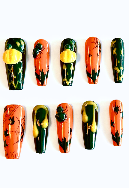 3D Pumpkin Press on Nails