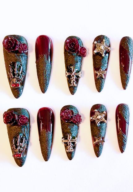 Black Gothic Rose Press on Nails