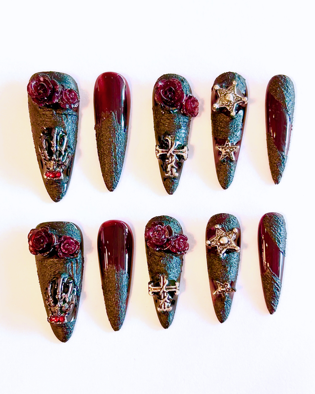 Black Gothic Rose Press on Nails