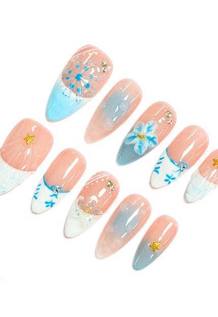Santorini Sea Bloom Press On Nails