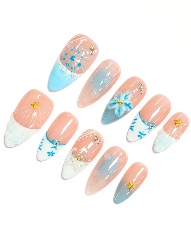 Santorini Sea Bloom Press On Nails