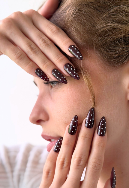 Dark Red Polka-Dot Press On Nails