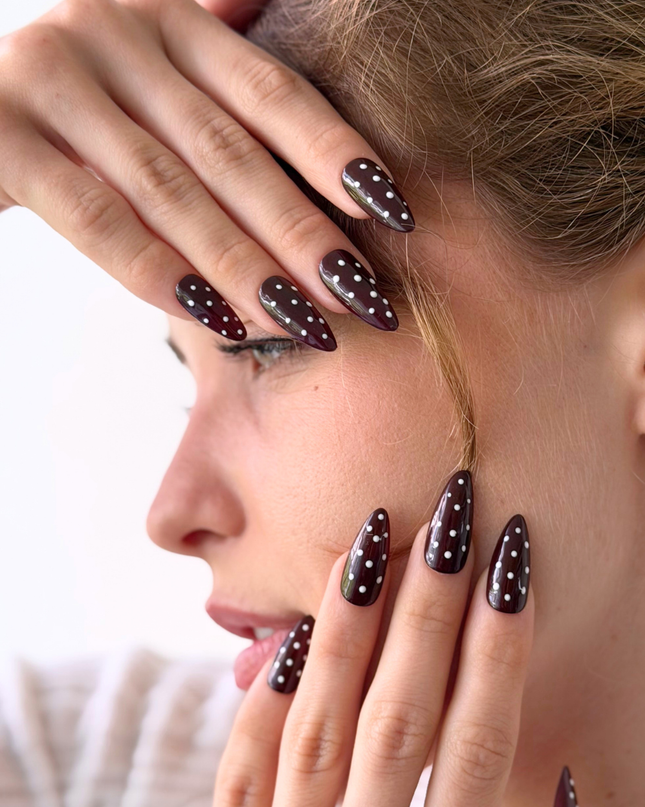 Dark Red Polka-Dot Press On Nails