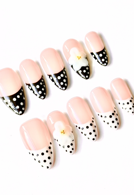 Polka Dot Petals Press On Nails