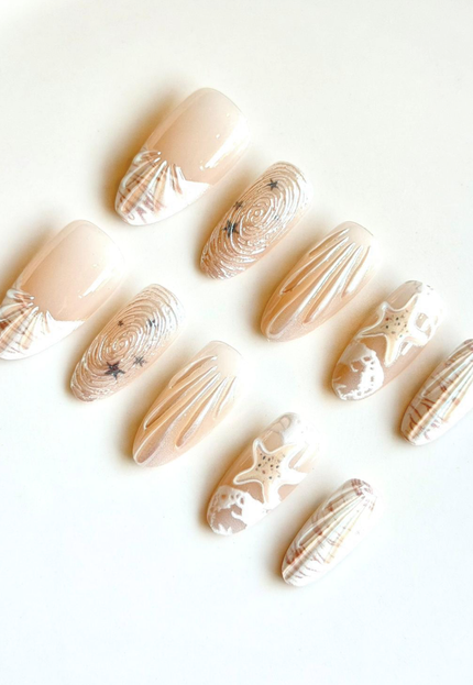 White Mermaid Press on Nails