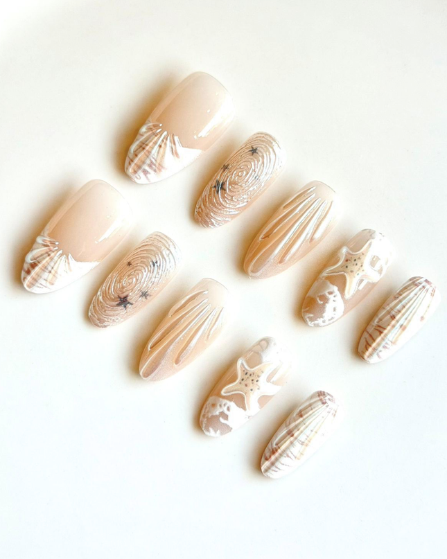 White Mermaid Press on Nails