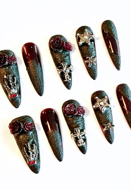 Black Gothic Rose Press on Nails