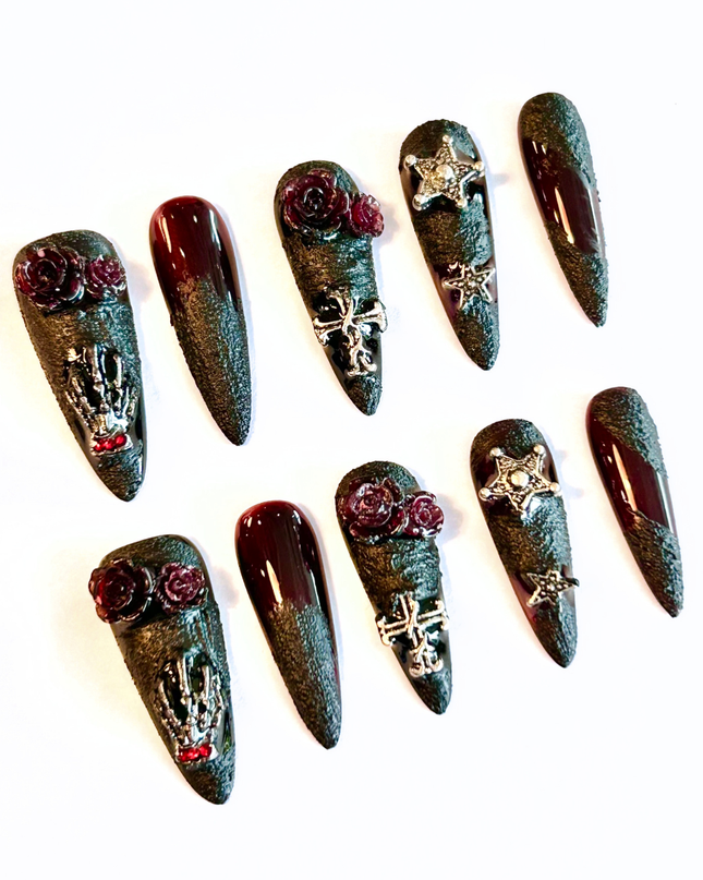 Black Gothic Rose Press on Nails