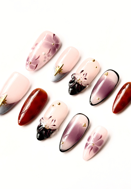 Purple Floral Press On Nails