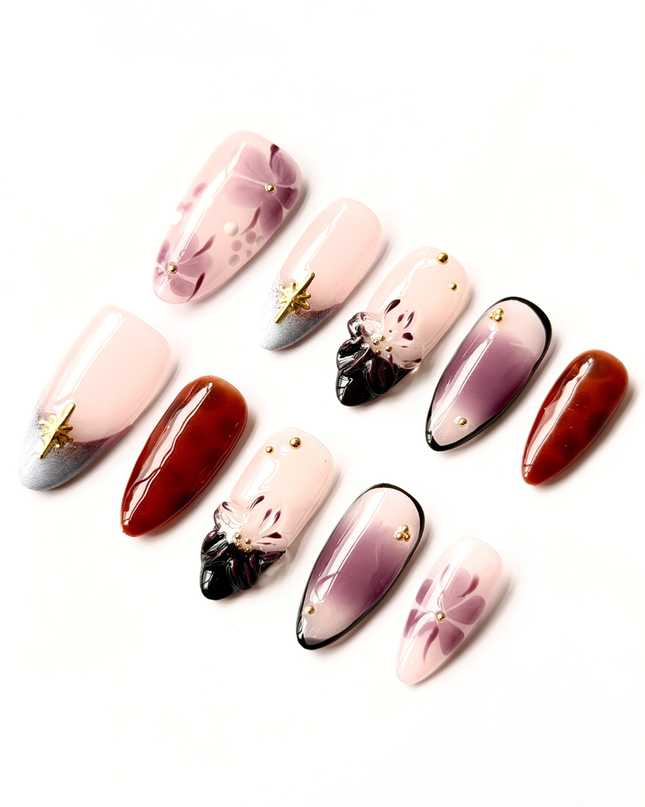 Purple Floral Press On Nails