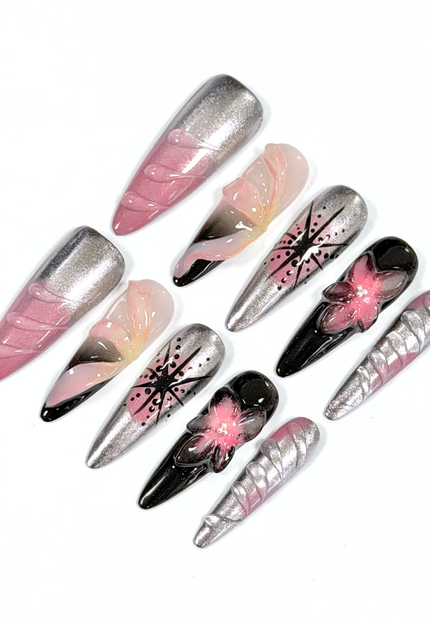 Midnight Orchid Chrome Press On Nails