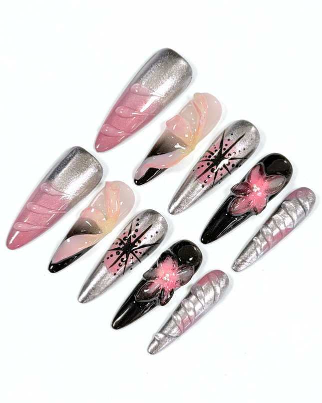 Midnight Orchid Chrome Press On Nails