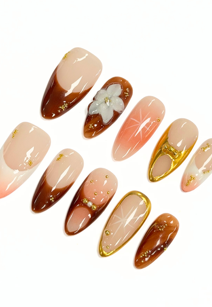 Golden Maple Bloom Press On Nails