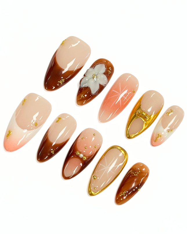 Golden Maple Bloom Press On Nails