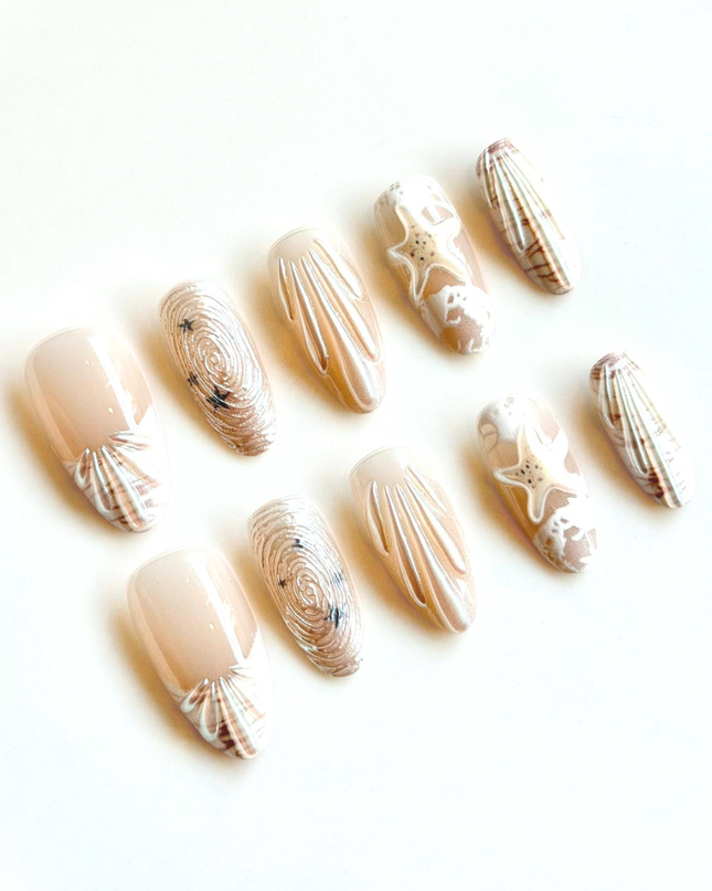 White Mermaid Press on Nails