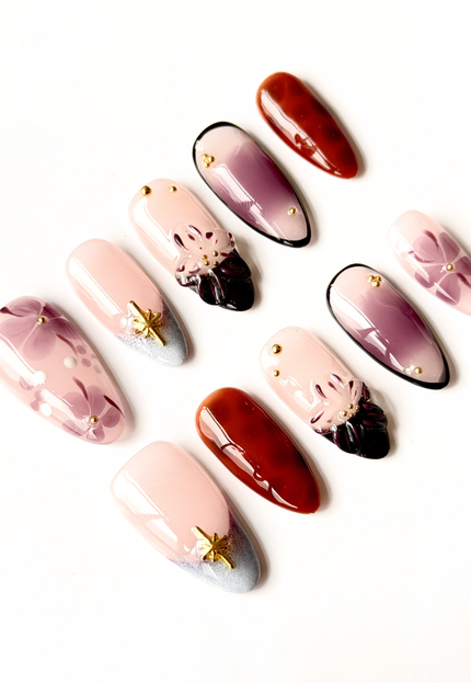 Purple Floral Press On Nails