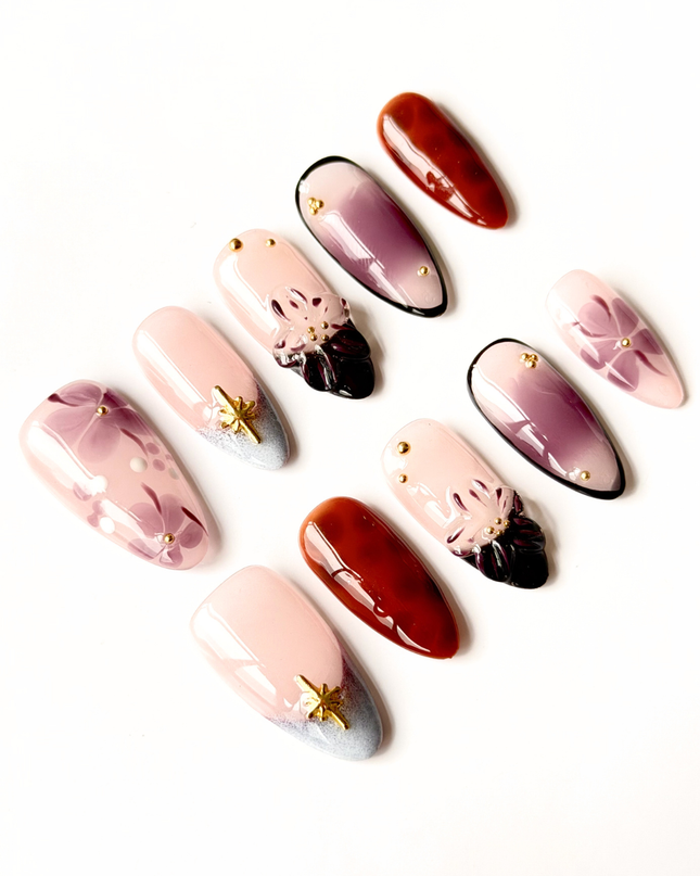 Purple Floral Press On Nails