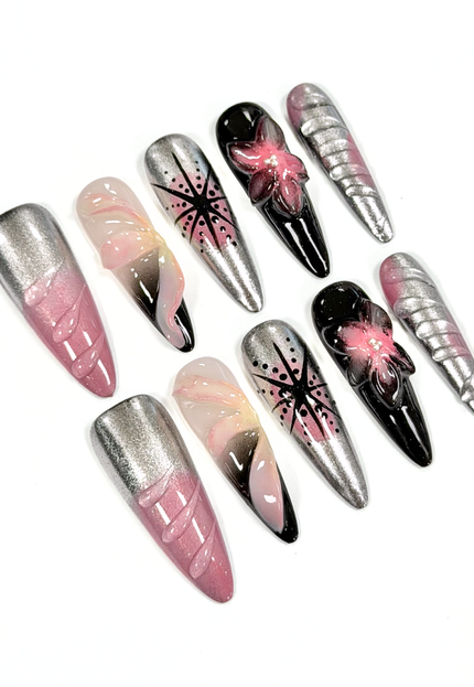 Midnight Orchid Chrome Press On Nails