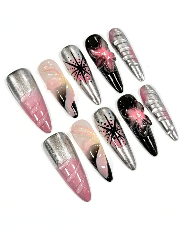 Midnight Orchid Chrome Press On Nails