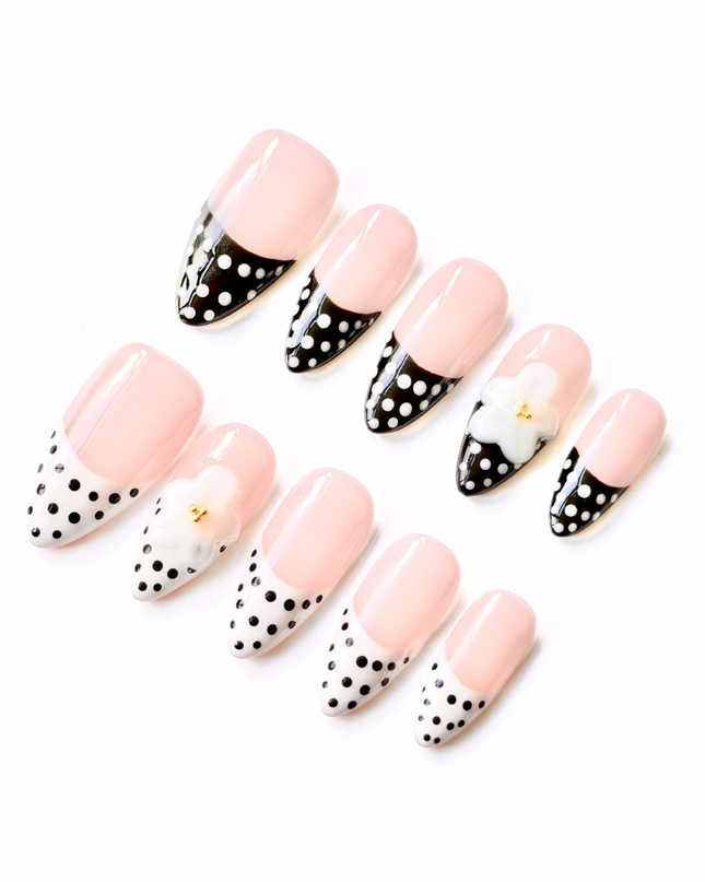 Polka Dot Petals Press On Nails YH