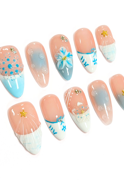 Santorini Sea Bloom Press On Nails