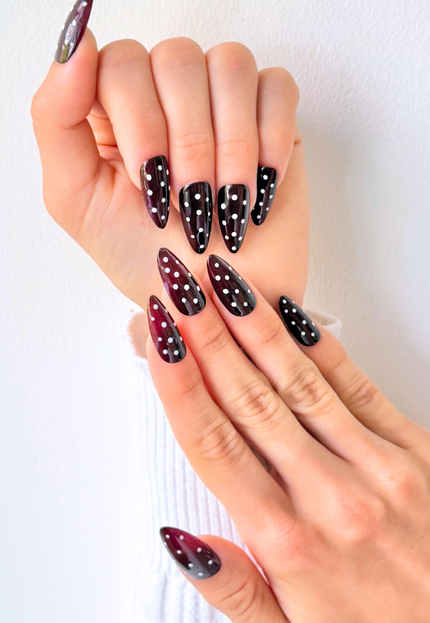 Dark Red Polka-Dot Press On Nails