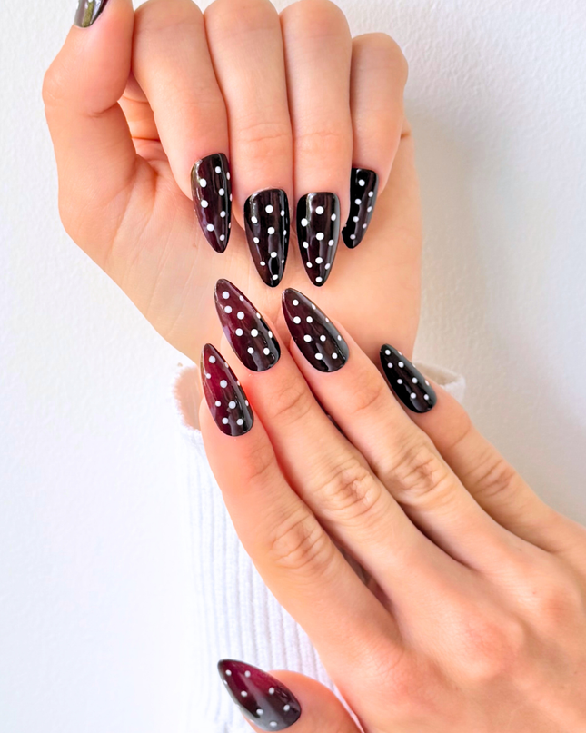 Dark Red Polka-Dot Press On Nails