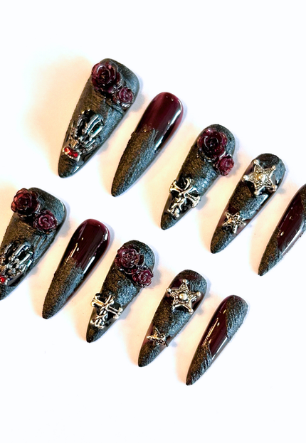 Black Gothic Rose Press on Nails