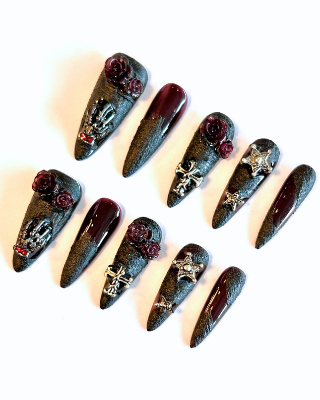 Black Gothic Rose Press on Nails