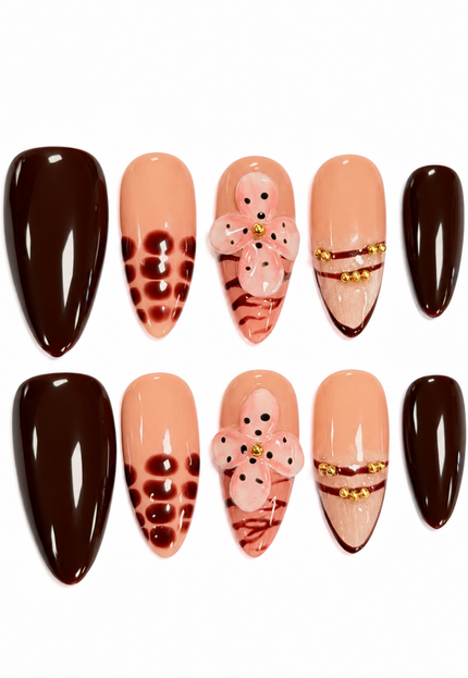 Mocha Wildflower Press On Nails