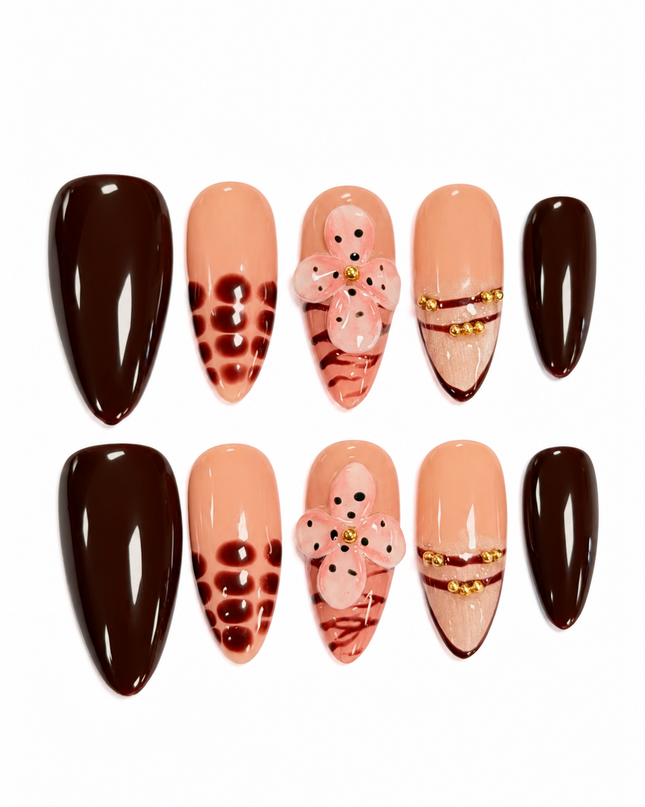 Mocha Wildflower Press On Nails