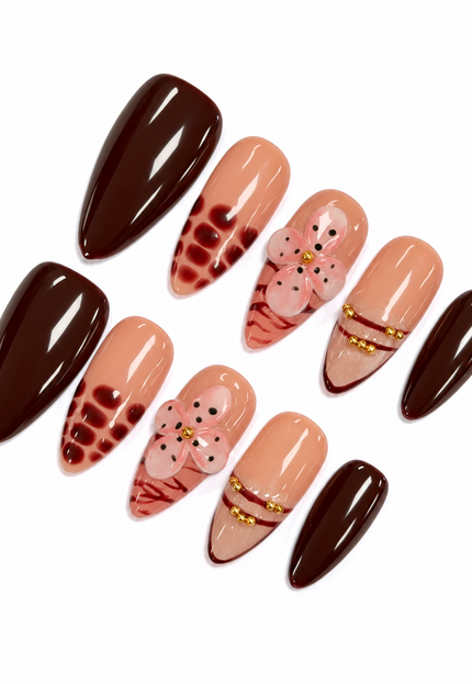 Mocha Wildflower Press On Nails