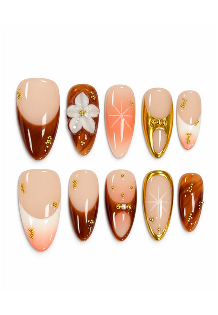 Golden Maple Bloom Press On Nails