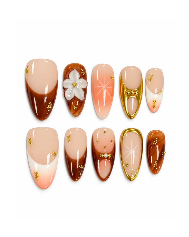 Golden Maple Bloom Press On Nails