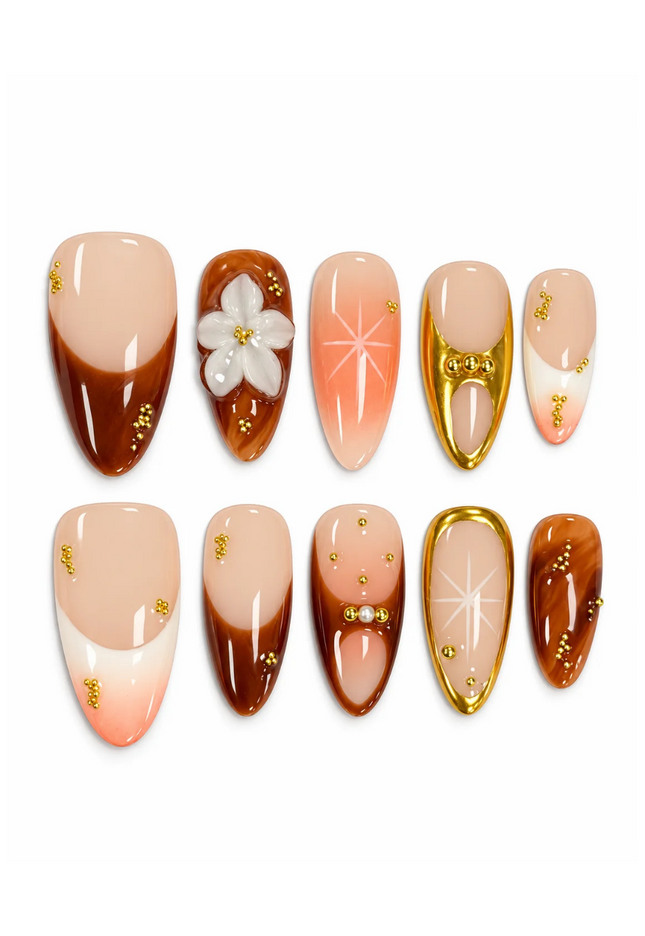 Golden Maple Bloom Press On Nails