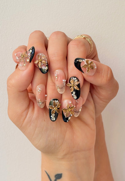 Golden Noir Bloom Press On Nails