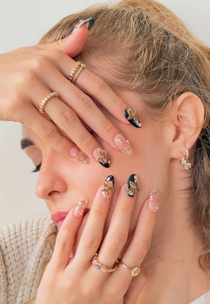 Golden Noir Bloom Press On Nails