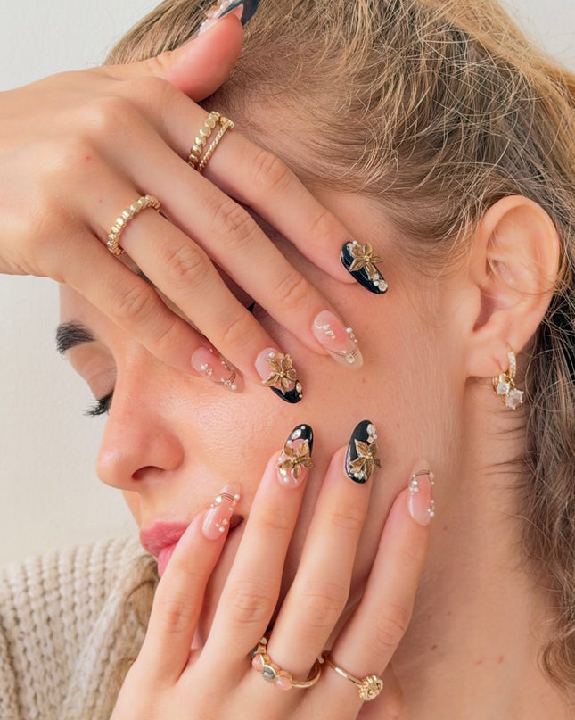 Golden Noir Bloom Press On Nails