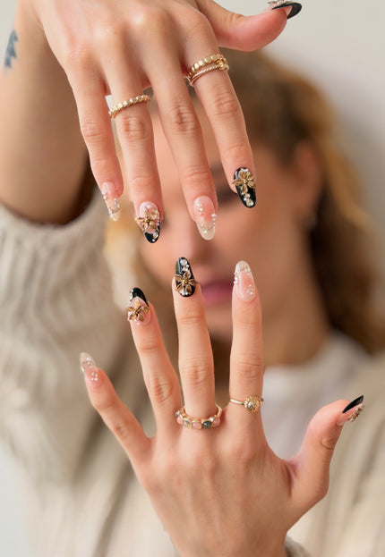 Golden Noir Bloom Press On Nails